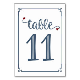 Numeração De Mesa "Mesa 11" Azul empoeirado e Vermelho escuro