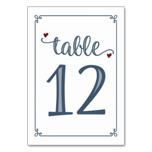 Numeração De Mesa "Mesa 12" azul empoeirado & obscuridade - vermelho