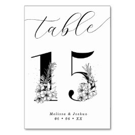 Numeração De Mesa Mesa 15 Floral Elegante Preto e Branco
