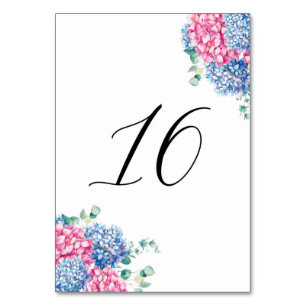 Numeração De Mesa Mesa 16 de Aguapintada Rosa e Azul Hydrangeas