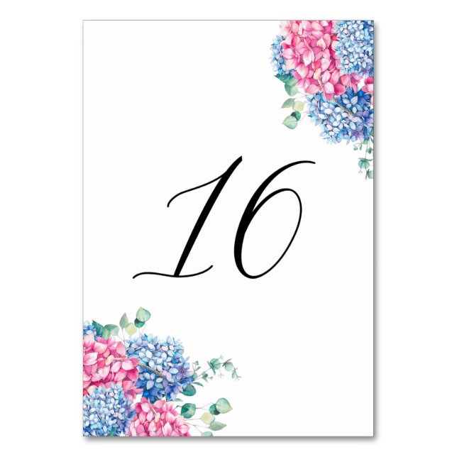 Numeração De Mesa Mesa 16 de Aguapintada Rosa e Azul Hydrangeas (Frente)