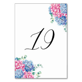 Numeração De Mesa Mesa 19 com Hortênsias Rosa e Azul em Aquarela