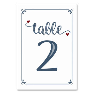Numeração De Mesa "Mesa 2" azul empoeirado & obscuridade - vermelho
