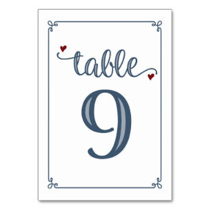 Numeração De Mesa "Mesa 9" azul empoeirado & obscuridade - vermelho