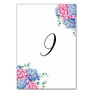 Numeração De Mesa Mesa 9 com Hortênsias Rosa e Azul em Aquarela