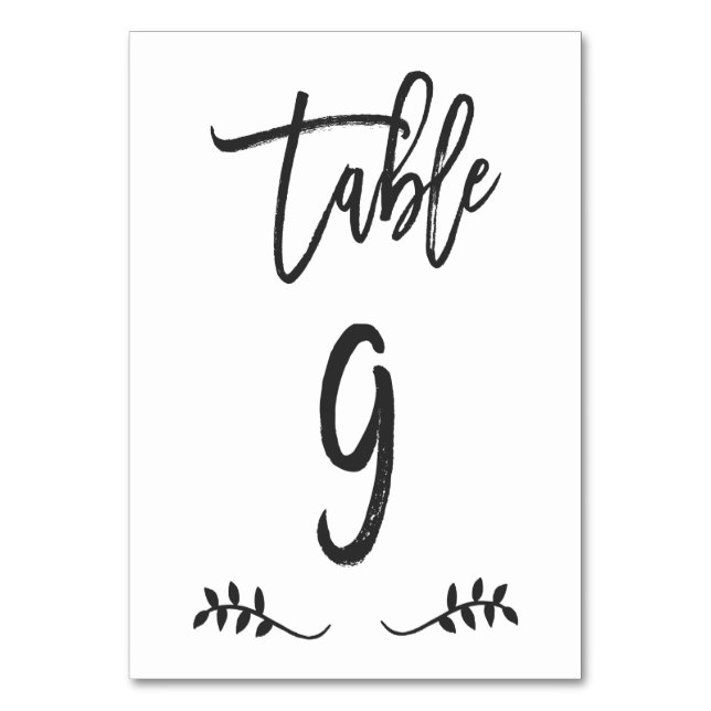 Numeração De Mesa MESA 9 | Manuscrito preto simples escovado Laurel (Frente)