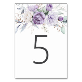 Numeração De Mesa Mesa Cinco Casamento Floral Púrpura De Aquarela