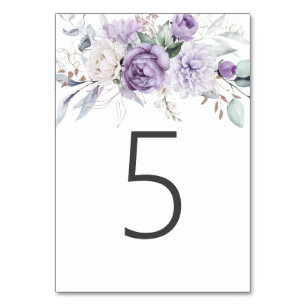 Numeração De Mesa Mesa Cinco Casamento Floral Púrpura De Aquarela