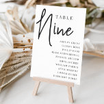 Numeração De Mesa Mesa com script manual NINE   Nomes de convidado<br><div class="desc">Cartões simples e chic em preto e branco clássico fazem uma declaração elegante no seu casamento ou evento. Design apresenta "mesa [number]" em uma combinação de olhares de serif clássica e de caracteres de script manuscritos, com nomes individuais de convidados por baixo. Design repete-se de ambos os lados. Cartões numerados...</div>