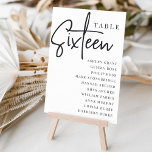 Numeração De Mesa Mesa com script manual SEXTEEN   Nomes de convidad<br><div class="desc">Cartões simples e chic em preto e branco clássico fazem uma declaração elegante no seu casamento ou evento. Design apresenta "mesa [number]" em uma combinação de olhares de serif clássica e de caracteres de script manuscritos, com nomes individuais de convidados por baixo. Design repete-se de ambos os lados. Cartões numerados...</div>