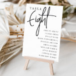 Numeração De Mesa Mesa com Script Mão OITO   Nomes de Convidado<br><div class="desc">Cartões simples e chic em preto e branco clássico fazem uma declaração elegante no seu casamento ou evento. Design apresenta "mesa [number]" em uma combinação de olhares de serif clássica e de caracteres de script manuscritos, com nomes individuais de convidados por baixo. Design repete-se de ambos os lados. Cartões numerados...</div>