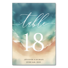 Numeração De Mesa Mesa de aquarela azul da praia oceânica