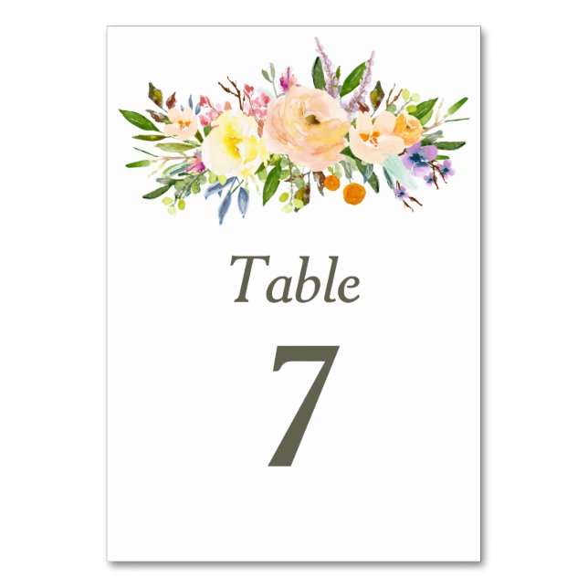 Numeração De Mesa Mesa de Aquarela Selvagem e Floral (Frente)