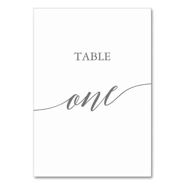 Numeração De Mesa Mesa de Caligrafia de Cinza Silver Elegante Um (Frente)