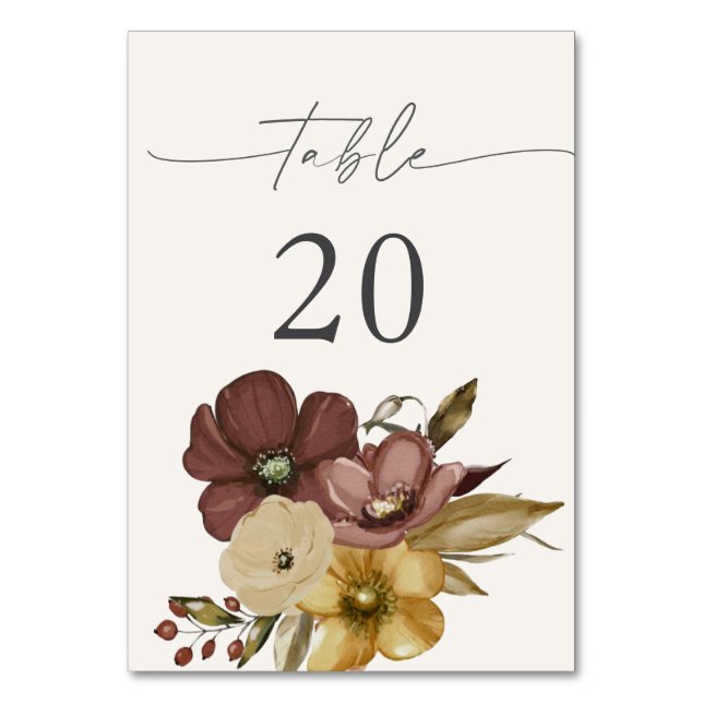 Numeração De Mesa Mesa de Casamento Boho Neutro Aquarela Número 20 (Frente)