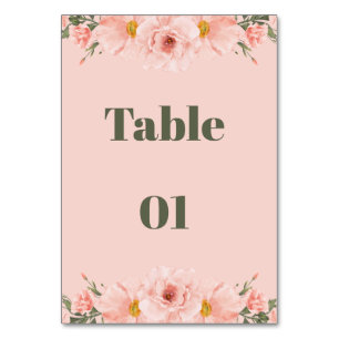 Numeração De Mesa Mesa de Casamento com Floral Rosa Bege em Aquarela