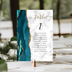 Numeração De Mesa Mesa de Casamento com Mármore Azul Teal Dourado Ág