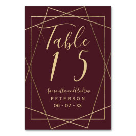 Numeração De Mesa mesa de casamento de burgundy vermelha geométrica