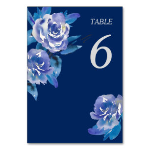 Numeração De Mesa Mesa de Casamento de Prata Floral Azul Elegante