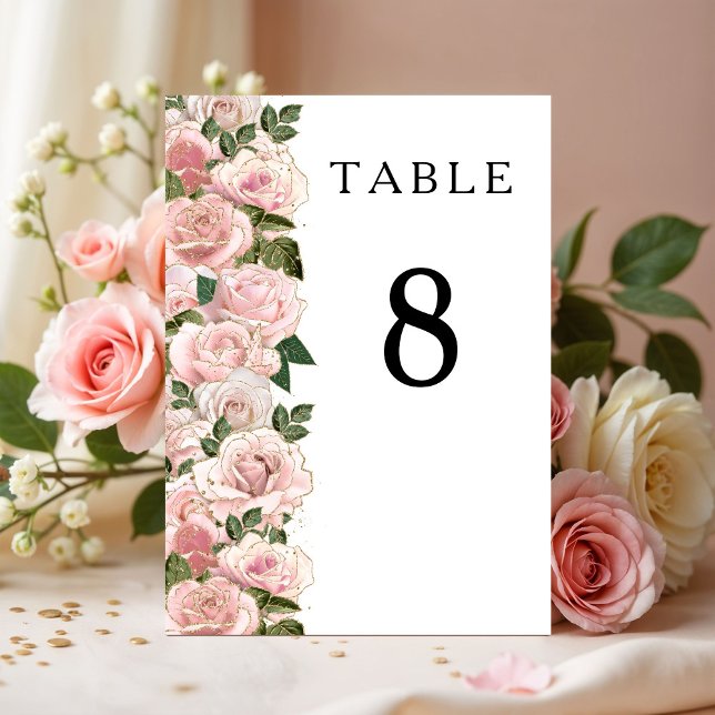 Numeração De Mesa Mesa De Casamento Floral - Rosas Rosa Escamosas El (Elegant Blush Pink Roses Floral Wedding Table Numb Table Number)