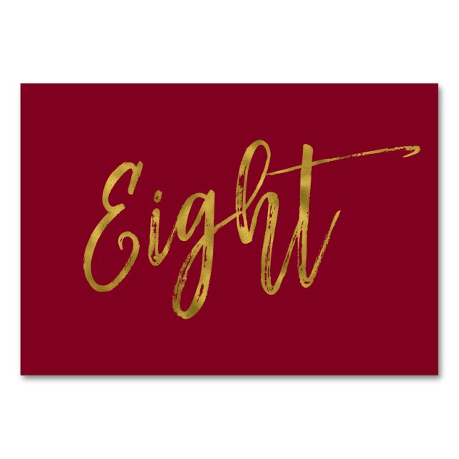 Numeração De Mesa Mesa Elegante Dourada e Borgonha Número Oito. (Frente)