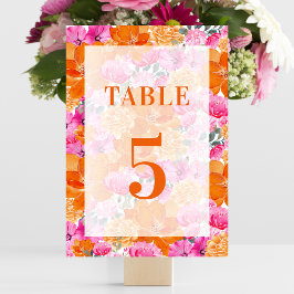 Numeração De Mesa Mesa Floral Laranja Rosa Desbotada 5 Casamento