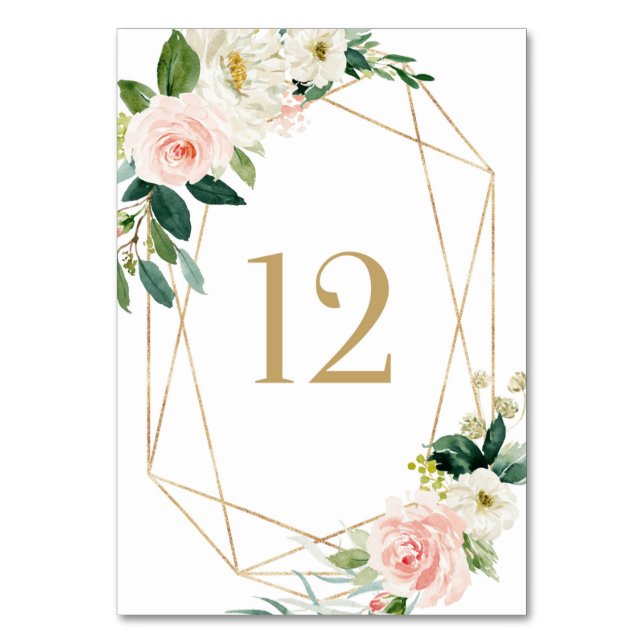 Numeração De Mesa Mesa Geométrica Aquarela Flores de Primavera 12 (Frente)