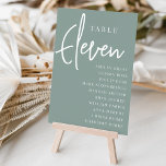 Numeração De Mesa Mesa Mão com Script ELEVEN   Nomes de Convidado<br><div class="desc">Cartões simples e chic em Eucalyptus Green e White fazem uma declaração elegante no seu casamento ou evento. Design apresenta "mesa [number]" em uma combinação de olhares de serif clássica e de caracteres de script manuscritos, com nomes individuais de convidados por baixo. Design repete-se de ambos os lados. Cartões numerados...</div>