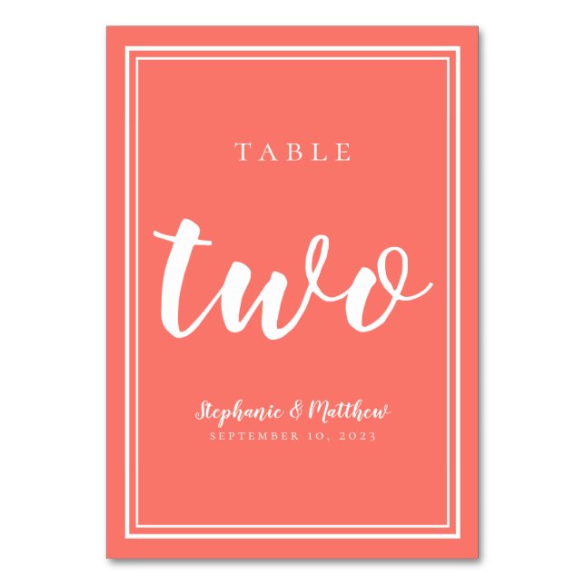 Numeração De Mesa Mesa Número Dois | Casamento Simples de Coral (Frente)