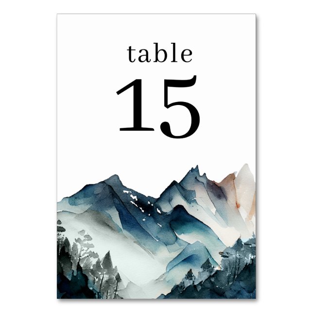 Numeração De Mesa Mesa Número Montanha Aquarela Azul (Frente)