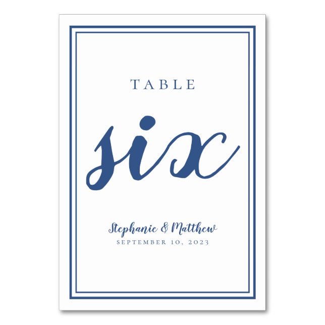 Numeração De Mesa Mesa Número Seis de Casamento Simples Azul e Branc (Frente)
