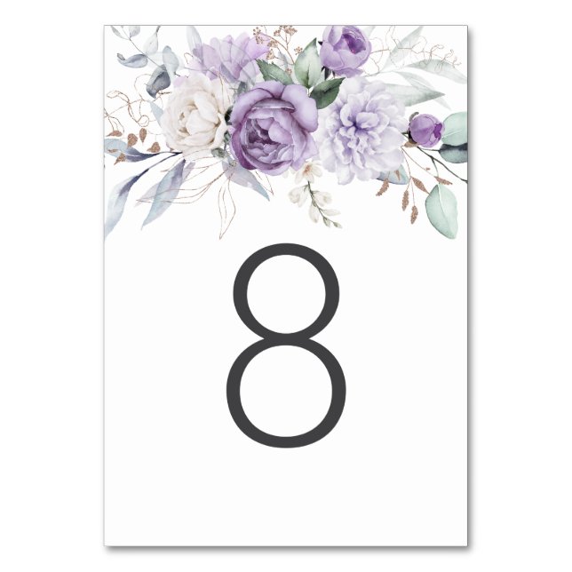 Numeração De Mesa Mesa Oito Casamento Floral Púrpura De Aquarela (Frente)