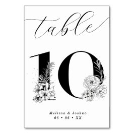 Numeração De Mesa Mesa Preta e Branca Floral Elegante 10