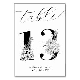 Numeração De Mesa Mesa Preta e Branca Floral Elegante 13