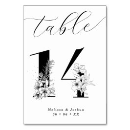 Numeração De Mesa Mesa Preta e Branca Floral Elegante 14