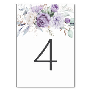 Numeração De Mesa Mesa Quatro Casamento Floral Púrpura De Aquarela