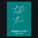 Numeração De Mesa Mesa Teal Elegante Contemporânea Três<br><div class="desc">Negrito, simples, contemporâneo, elegante. Este design complementa uma coleção crescente de peças únicas que são atraentes para os olhos e distintivas. Use os campos modelo para alterar os detalhes do espaço reservado e tornar o design próprio. Outras cores e estilos estão disponíveis nesta coleção. Eu apresentei uma fonte maravilhosa para...</div>