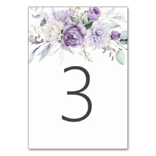 Numeração De Mesa Mesa Três Casamento Floral Púrpura De Aquarela