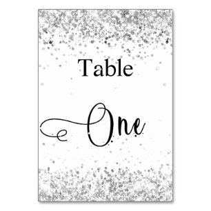 Numeração De Mesa Mesa um com grafismo em glitter branco prata