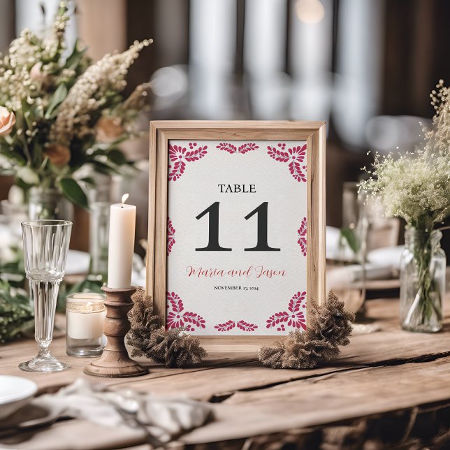 Numeração De Mesa Mexican Talavera Red Floral Minimalist Wedding (Mexican Talavera Red Floral Minimalist Wedding Table Number)