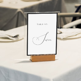 Numeração De Mesa Minimal Classy Black & White Border Script Wedding