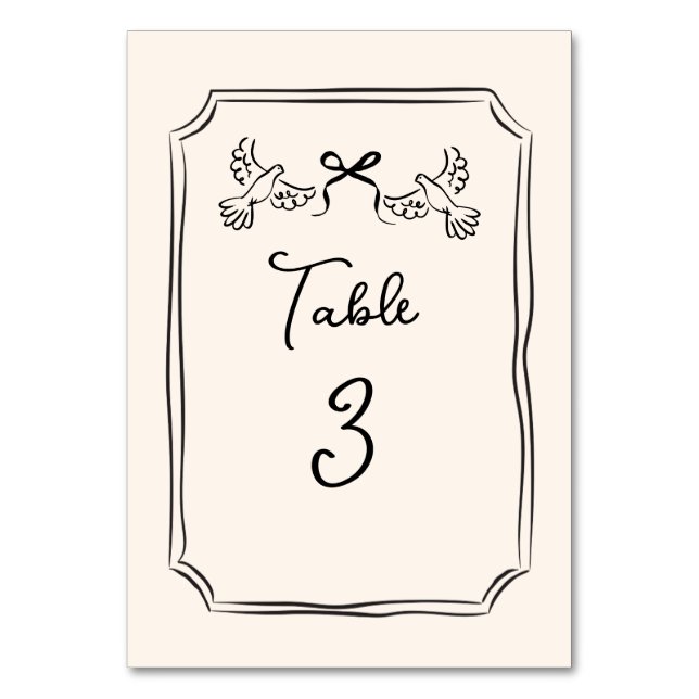 Numeração De Mesa Minimal Hand-Drawn Doves Wedding Table Number Card (Frente)