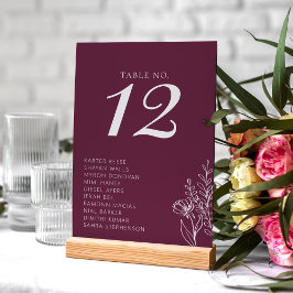 Numeração De Mesa Minimalist Burgundy Modern Classic Wedding Names