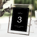 Numeração De Mesa Minimalista | Número da Tabela Negra Negra Negra<br><div class="desc">Este número minimalista da mesa negra de casamento é perfeito para um casamento simples. A design romântica moderna apresenta a tipografia clássica, em preto e branco, emparelhada com uma caligrafia rústica, mas elegante, com estilo voltado para a mão. Personalizável em qualquer cor. Mantenha o design simples e elegante, como está,...</div>