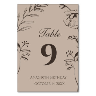 Numeração De Mesa Minimalista Taupe e Floral Espresso para 30º Anive