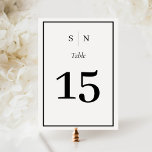 Numeração De Mesa Mínimo e Chic | Casamento de fronteira negra e bra<br><div class="desc">Estes elegantes e modernos números das mesas de casamento apresentam um simples design de texto minimalista preto e branco,  com um quadro clássico na fronteira. Adicione suas iniciais ou monograma para torná-las completamente suas.</div>