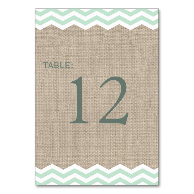 Numeração De Mesa Mint Chevrons no Número da Tabela Burlap (Frente)