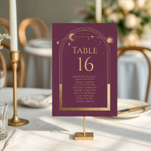 Numeração De Mesa Mística Plum Dourado Sol Lua Estrelas Casamento