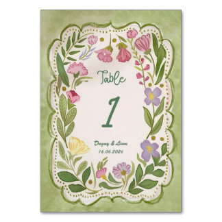 Numeração De Mesa Modelo de Número de Tabela Floral Verde, Desenho M
