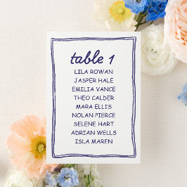 Numeração De Mesa Modern Blue Doodle Wedding Seating Chart Card